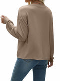 Nfsion Womens Ribbed Long Sleeve Crewneck Soft Top Khaki Size S by Deal US