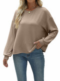 Nfsion Womens Ribbed Long Sleeve Crewneck Soft Top Khaki Size S by Deal US