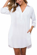 MANAIXUAN Women's Oversized Button Down Shirt Dress Casual 3/4 Sleeve XXL by Deal US