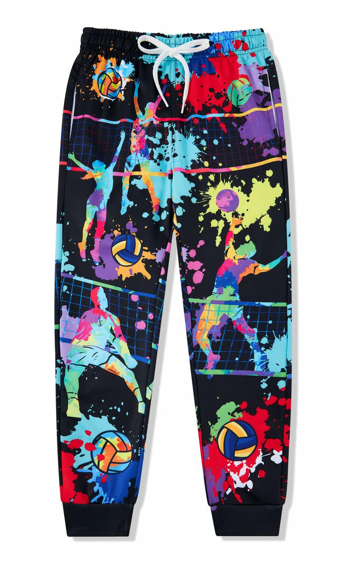 Idgreatim Boys Tie Dye Jogger Pants Volleyball Print Size 8-9 Cool Sweatpants by Deal US