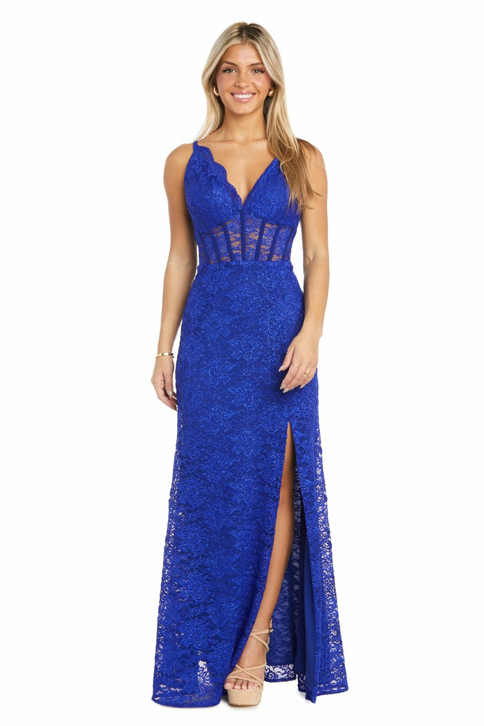 MORGAN AND CO. Plus Size Lace Whispers Corset Gown, Royal - Size 14 by Deal US