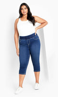 Avenue Women's Plus Size Pull On Cropped Denim Legging Mid Wash by Deal US
