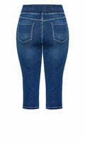 Avenue Women's Plus Size Pull On Cropped Denim Legging Mid Wash by Deal US