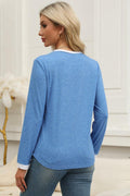 ZOOMOON Women's Blue Long Sleeve Tunic Top L Casual Pleated Front Crewneck by Deal US