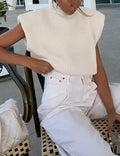 Hooever Women's White Turtleneck Sleeveless Knitted Sweater Vest Size S by Deal US