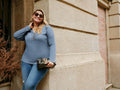 Hanna Nikole Women's Long Sleeve Shirt Trendy Grey Blue Size 20 Plus by Deal US