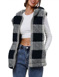 TFSDOD Womens Fuzzy Sherpa Fleece Vest Cozy Sleeveless Sweater Plaid- Size M by Deal US