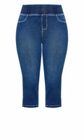 Avenue Women's Plus Size Pull On Cropped Denim Legging Mid Wash by Deal US