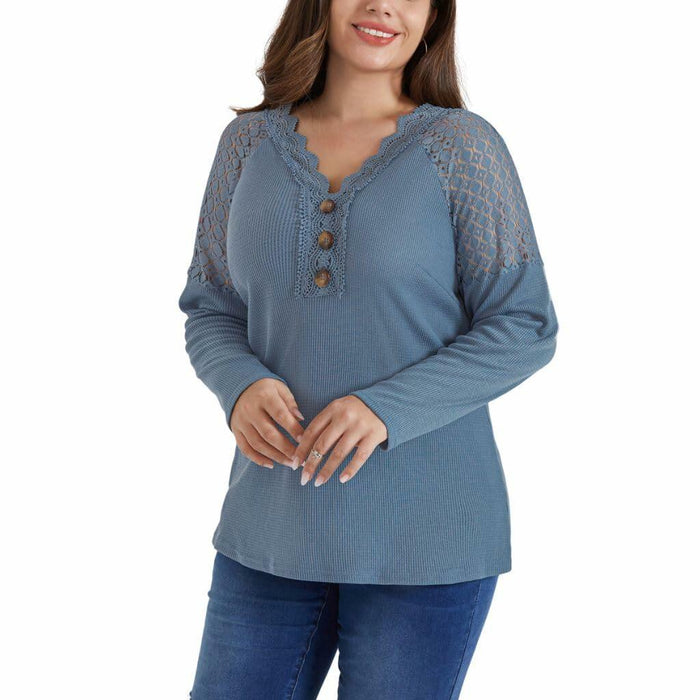 Hanna Nikole Women's Long Sleeve Shirt Trendy Grey Blue Size 20 Plus by Deal US