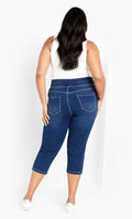 Avenue Women's Plus Size Pull On Cropped Denim Legging Mid Wash by Deal US
