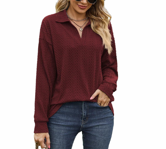 Fall Tops Women 2024 Long Sleeve Black Medium Sweater Blouse Casual by Deal US