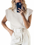 Hooever Women's White Turtleneck Sleeveless Knitted Sweater Vest Size S by Deal US