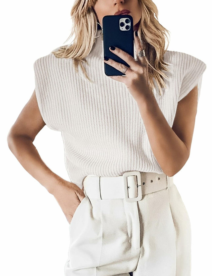 Hooever Women's White Turtleneck Sleeveless Knitted Sweater Vest Size S by Deal US