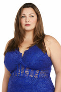 MORGAN AND CO. Plus Size Lace Whispers Corset Gown, Royal - Size 14 by Deal US
