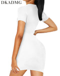 DKADMG Women's Summer Bodycon Mini Dress Short Sleeve Deep V Neck Size XL by Deal US