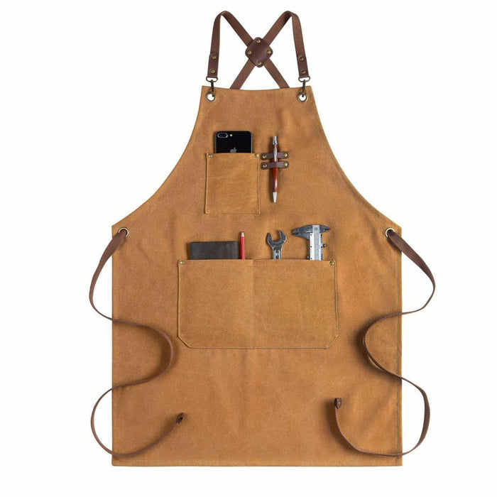 CONTAIL Heavy Duty Cotton Canvas Chef Apron Brown Adjustable Cross Back by Deal US