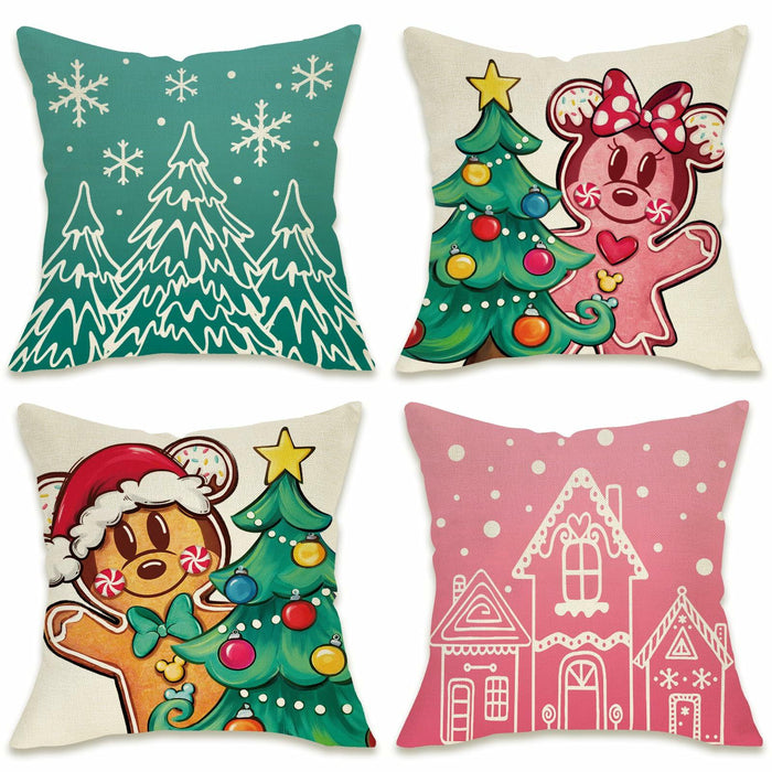 Fahrendom 4-Pack 18x18 Magenta Christmas Gingerbread Man Pillow Covers Set by Deal US