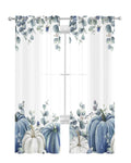 Thanksgiving Pumpkins Eucalyptus Sheer Curtains 84in 2 Panels Blue White by Deal US