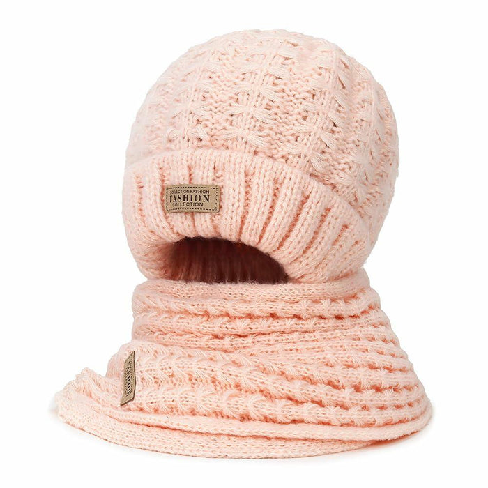 Wander Agio Women's Winter Wool Knit Beanie & Scarf Set Pink 3pc by Deal US