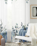 Thanksgiving Pumpkins Eucalyptus Sheer Curtains 84in 2 Panels Blue White by Deal US