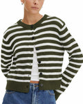 KIRUNDO Womens Cardigan Sweater Striped Button Down Army Green Size M by Deal US