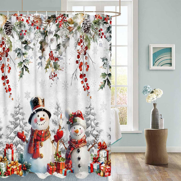 Christmas Snowman Shower Curtain 72x72in Waterproof Fabric Farmhouse 12 Hooks by Deal US