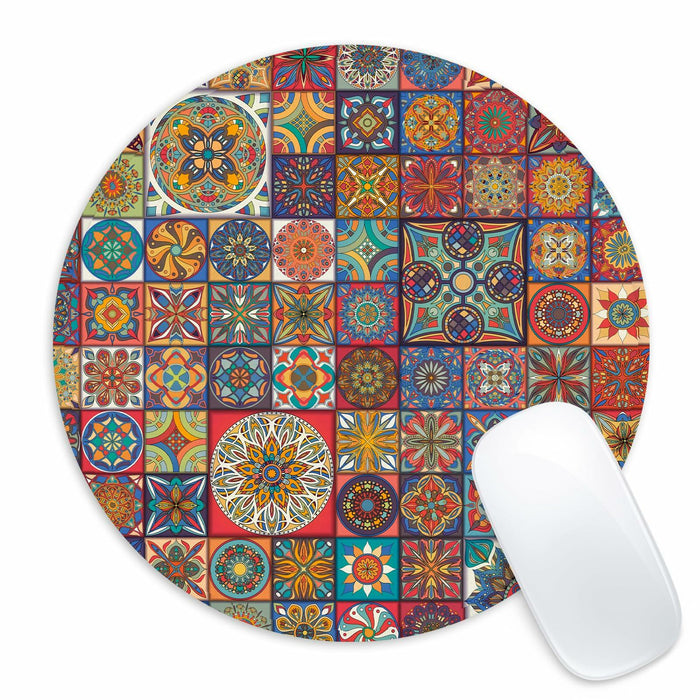 Boho Round Mouse Pad 8.7in Non-Slip Rubber Base Home Office Decor by Deal US