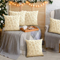Set of 2 Christmas Pillow Covers 18x18 Cream Beige Plush Velvet Soft Throw by Deal US