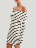 Wenrine Womens Off Shoulder Knit Mini Dress White Casual Bodycon Long Sleeve by Deal US