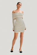 Wenrine Womens Off Shoulder Knit Mini Dress White Casual Bodycon Long Sleeve by Deal US