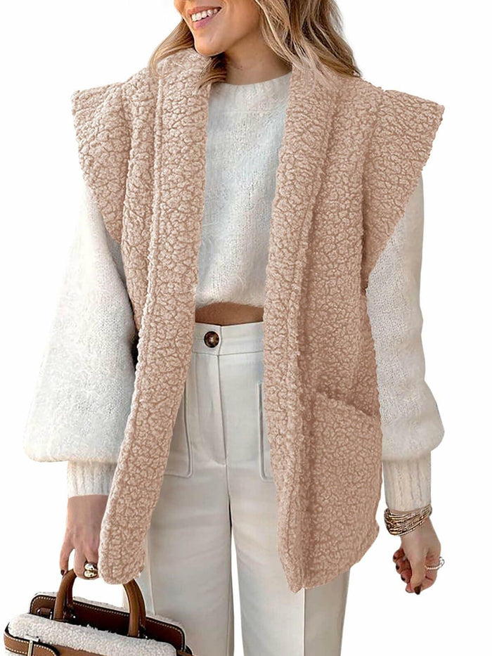Tankaneo Womens Sherpa Fleece Vest Lightweight Teddy Jacket - Size L by Deal US