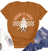 HQP Halloween Ghost T-Shirt Women Brown Graphic Fall Top Spooky Skateboard