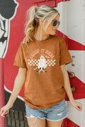 HQP Halloween Ghost T-Shirt Women Brown Graphic Fall Top Spooky Skateboard by Deal US