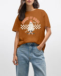 HQP Halloween Ghost Women's Brown Graphic Fall T-Shirt Top Spooky Skateboard by Deal US