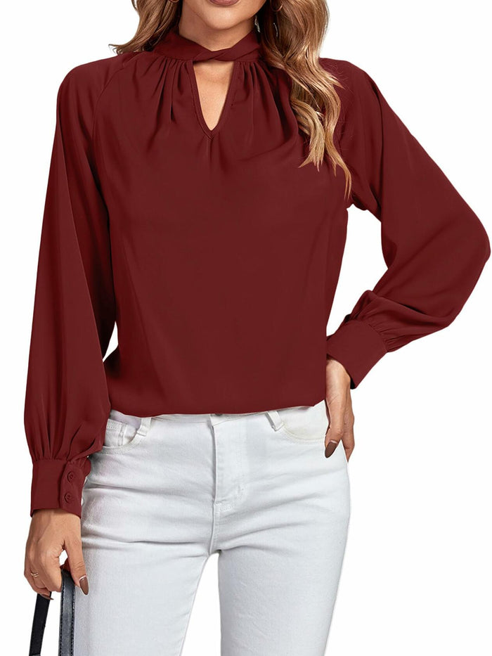 LYANER Women's Burgundy Twist Hollow Out Long Sleeve Office Blouse Medium by Deal US