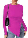 Remidoo Women's Rib Knit Long Sleeve Top Hot Pink Size L by Deal US