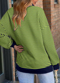 AlvaQ Womens Blue Colorblock Striped Sweatshirt V-Neck Lapel Size M by Deal US