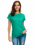 MSHING Women's Simple Crew Neck Loose T-Shirt Lake Green Size L by Deal US