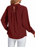 LYANER Women's Burgundy Twist Hollow Out Long Sleeve Office Blouse Medium by Deal US