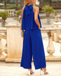 dowerme Women's 2PC Set Halter Neck Sleeveless Top & Pants Dark Royal Blue - S by Deal US