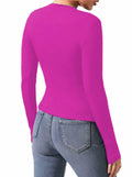 Remidoo Women's Rib Knit Long Sleeve Top Hot Pink Size L by Deal US