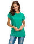 MSHING Women's Simple Crew Neck Loose T-Shirt Lake Green Size L by Deal US