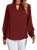 LYANER Women's Burgundy Twist Hollow Out Long Sleeve Office Blouse Medium by Deal US