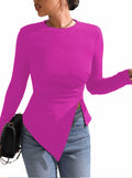 Remidoo Women's Rib Knit Long Sleeve Top Hot Pink Size L by Deal US