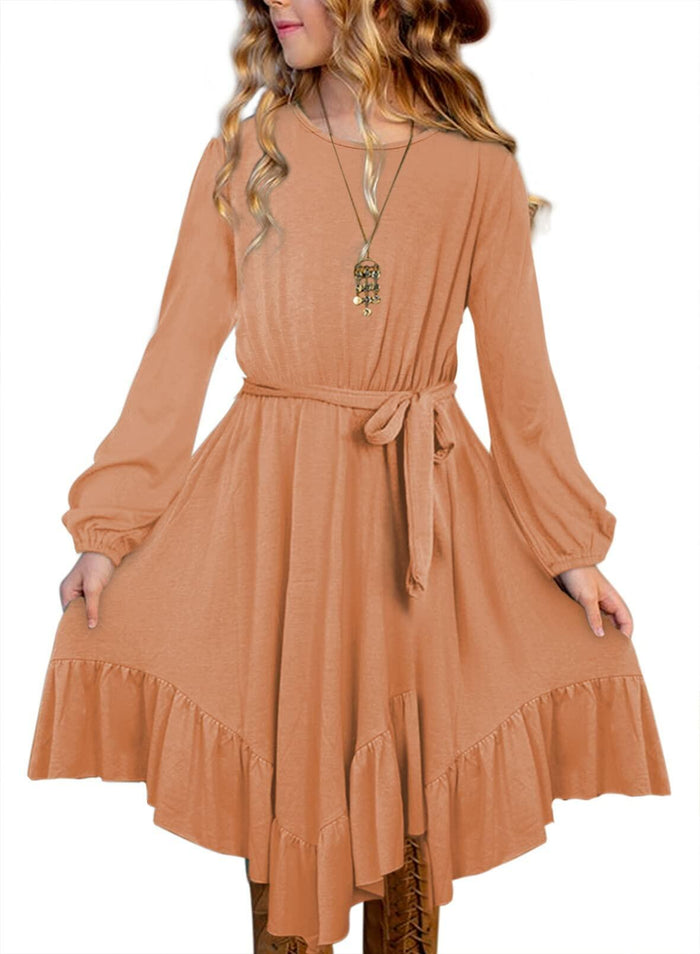 blibean Girl Boho Maxi Dress Long Sleeve A-Line Orange Size 8-9 Years by Deal US