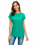MSHING Women's Simple Crew Neck Loose T-Shirt Lake Green Size L by Deal US
