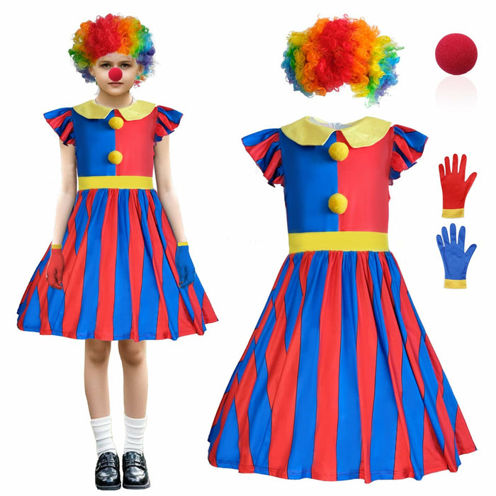 FINASKASU Girls Clown Costume 4 Pcs Set, Halloween Costume 5-6Y by Deal US