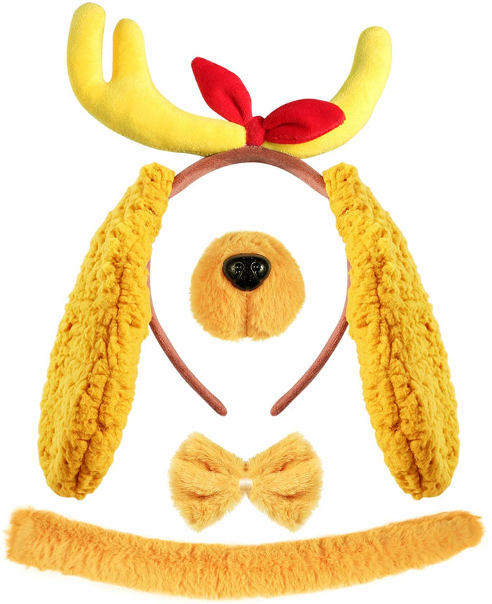 PAJXNJC Deer Antler Headband Set Yellow Christmas Party Favors Nose Bow Tail by Deal US