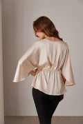 GRACE KARIN Beige 3/4 Sleeve Ruffled Blouse V Neck Work Shirt Size M by Deal US