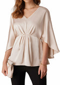 GRACE KARIN Beige 3/4 Sleeve Ruffled Blouse V Neck Work Shirt Size M by Deal US
